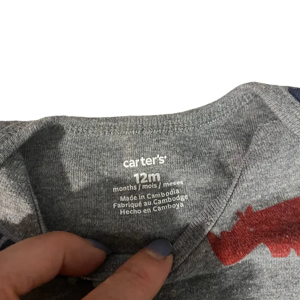 Carter's Gray Multi Color Animal Long Sleeve One Piece Boys Baby Sz 12M